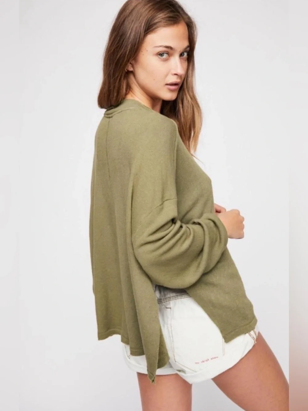 Free People Be Good Terry Dolman Sleeve Pullover Reed Green Sz XX-Small